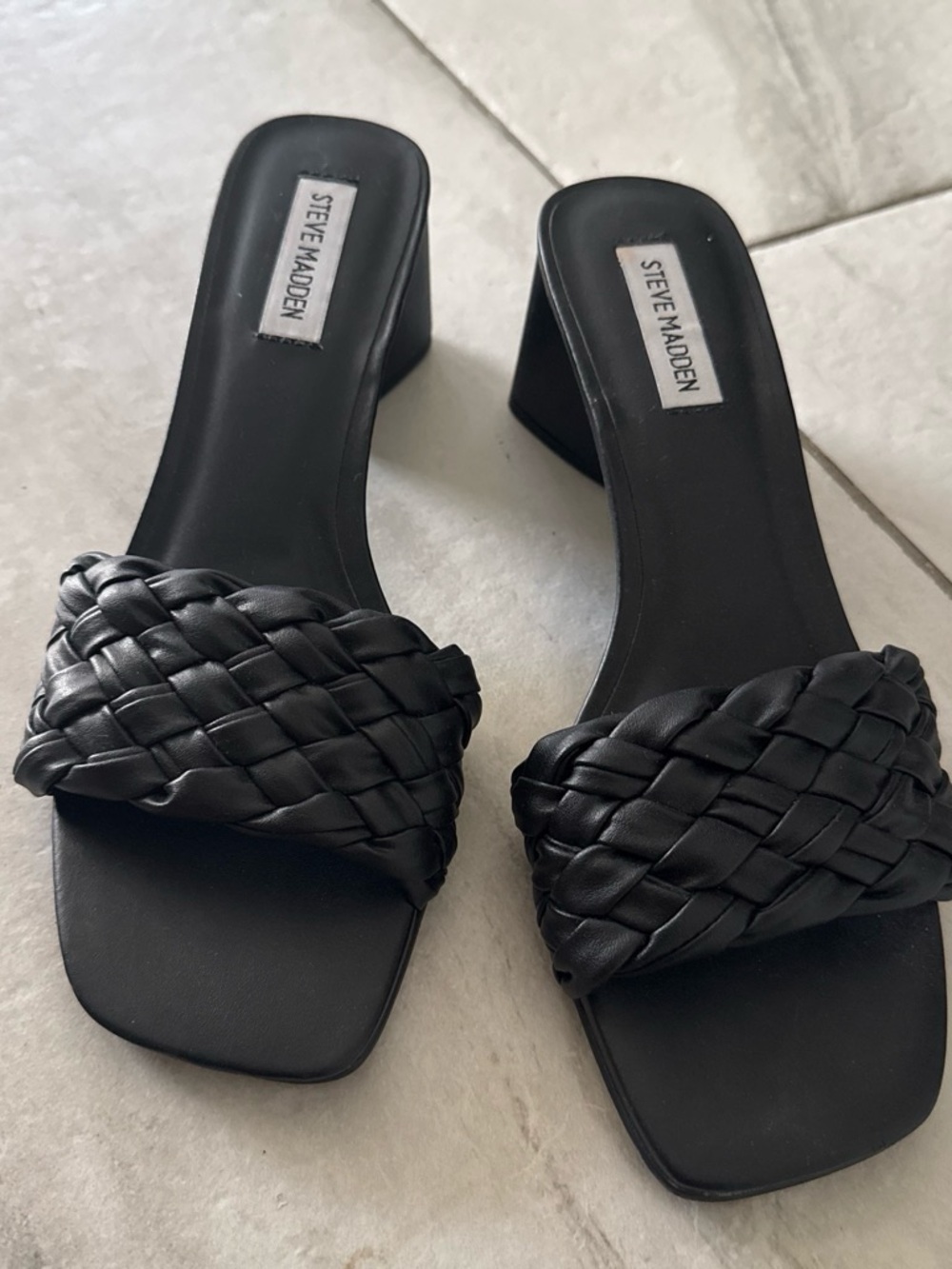 Steve Madden Black Braided Block Heel Slide